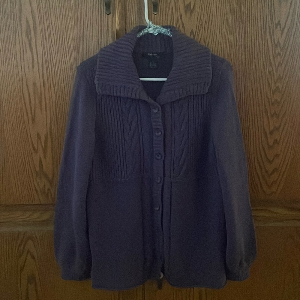 Purple cardigan sweater